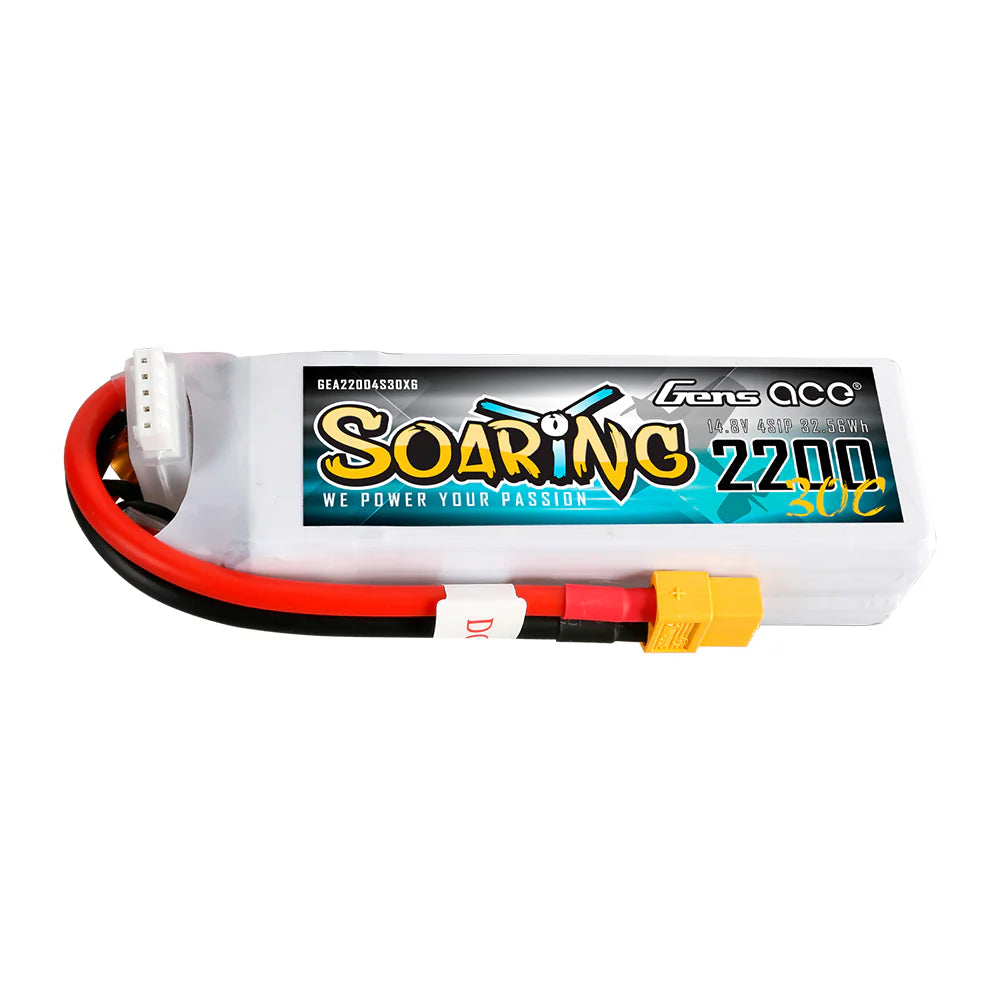 Gens Ace Soaring 4s 2200mah 30C lipo battery pack with XT60 plug